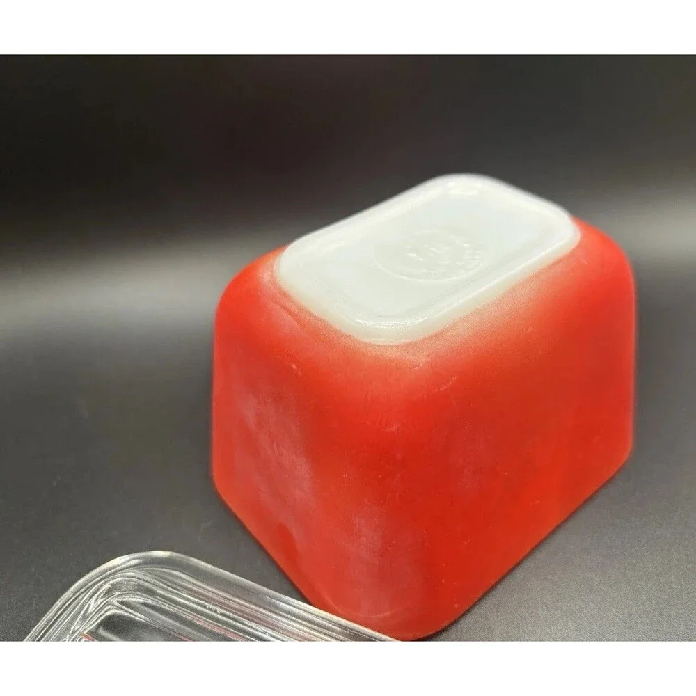 Vintage Pyrex 0501 Red glass Small Refrigerator Dish W/ Ribbed Lid 3”